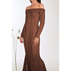 $760 Charo Ruiz Ibiza Minerva Long‎ Brown Mesh Lace Dress Size XS